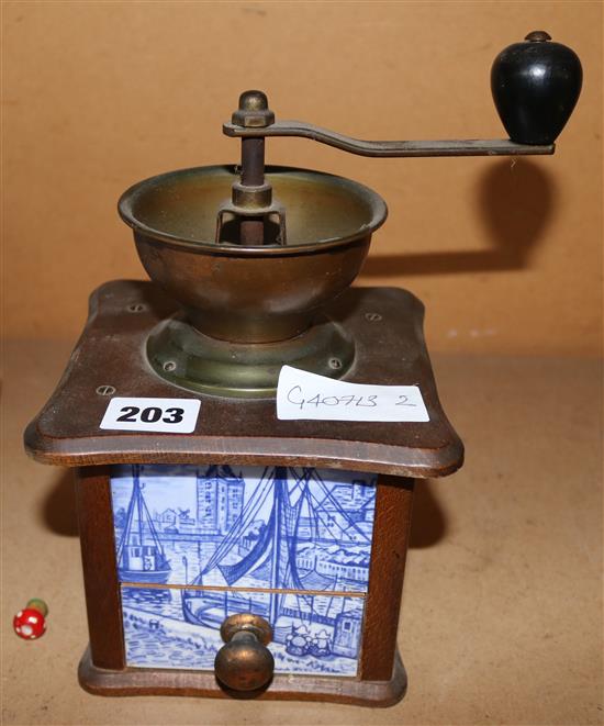 19th century coffee grinder with Delft tiled sides